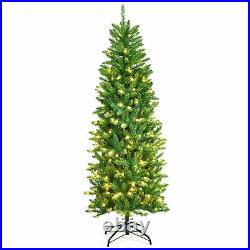 6 ft Pre-lit Pencil Christmas Tree Hinged Fir Tree Holiday Decor with LED Lights