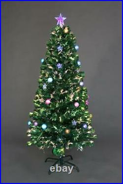 6ft/180cm LED Fibre Optic Christmas Tree Pre-Lit Stars Baubles Decoration Lights