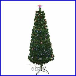 6ft/180cm LED Fibre Optic Christmas Tree Pre-Lit Stars Baubles Decoration Lights