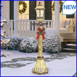 6ft (1.8m) Christmas Street Lamp & Bow with 120 LED Lights