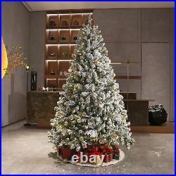 6ft/7.5ft Artificial Pre-lit Christmas Tree Snow White Flocked Hinged Bushy Tree