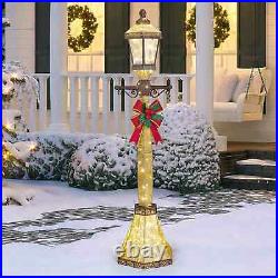 6ft Gold Glitter Christmas Lamp Post with Bow Indoor Outdoor 120 LED Lights NEW