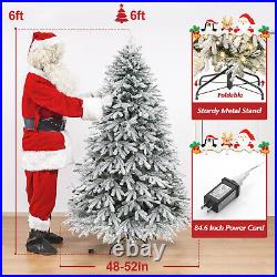 6ft Pre-Lit Artificial Christmas Tree with Flocked Snow LED Holiday Xmas Decor