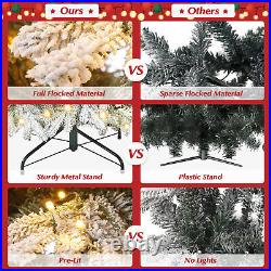 6ft Pre-Lit Artificial Christmas Tree with Flocked Snow LED Holiday Xmas Decor