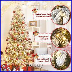 6ft Pre-Lit Artificial Christmas Tree with Flocked Snow Pre-Strung Lights Xmas