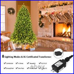 6ft Pre-lit PVC Christmas Fir Tree Hinged 8 Flash Modes with 650 LED Light