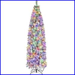 6ft Prelit Flocked Pencil Christmas Tree, Artificial Skinny Slim Christmas Tr