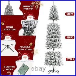6ft Prelit Flocked Pencil Christmas Tree, Artificial Skinny Slim Christmas Tr