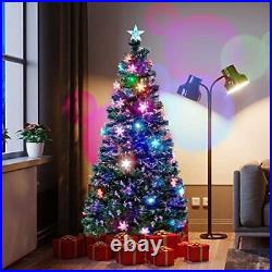 6ft RGB Pre Lit Fiber Christmas Tree Snowflakes Star Party Decor Metal Legs