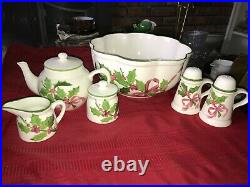 6pc N S GUSTIN Co. Laurie Gates HOLLY Serving Bowl S&P Creamer Sugar Bowl Teapot