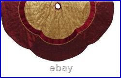 72 Red and Gold Christmas Tree Skirt Scalloped Design Festive Holiday Decor