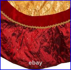 72 Red and Gold Christmas Tree Skirt Scalloped Design Festive Holiday Decor