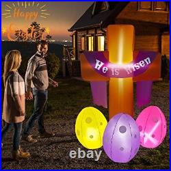 7FT He is Risen Easter Inflatable Cross Outdoor Yard Decorations Eggs LED Lights
