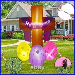 7FT He is Risen Easter Inflatable Cross Outdoor Yard Decorations Eggs LED Lights