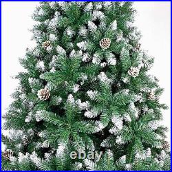 7FT Pointed PVC Christmas Tree with Pine Cones, Spraying White, 1200 Branches