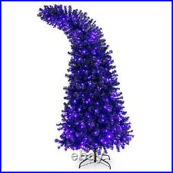 7FT Pre-Lit Black Halloween Tree 8 Flash Modes with 400 Purple & Orange Lights