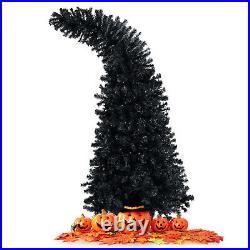 7FT Pre-Lit Black Halloween Tree 8 Flash Modes with 400 Purple & Orange Lights