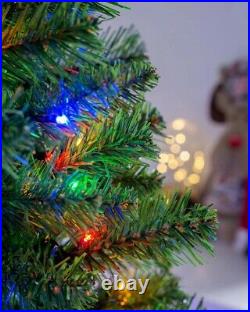 7Ft Green Pre-Lit Slim Christmas Decoration Tree With 240 LED Multi Colour Light