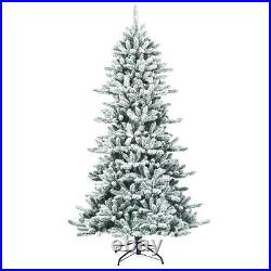 7Ft Premium Hinged Snow Flocked Slim Artificial Christmas Fir Tree with Pine Cones