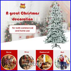 7Ft Premium Hinged Snow Flocked Slim Artificial Christmas Fir Tree with Pine Cones