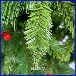 7.4ft Artificial Christmas Tree Hinged Spruce 1500 Branch Tips with Red Berries