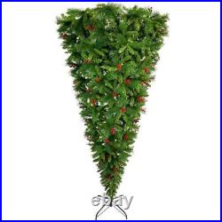 7.4ft Artificial Upside Down Green Christmas Tree with with Fake Red Berries Decor