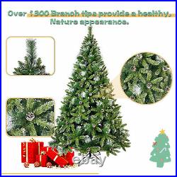 7.4ft Christmas Tree Hinged 65 Pine Cones Realistic Tree Tips with Metal Stand