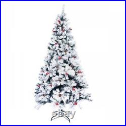 7.5FT Artificial Hinged Pine Snow Flocked Christmas Tree With Metal Stand
