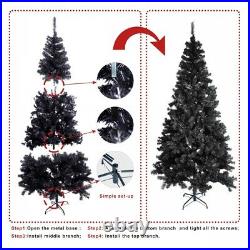 7.5FT Black Artificial Christmas Tree Spruce PVC Fir Tree Xmas Decorations