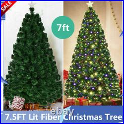 7.5FT Lit Fiber Optic Artificial Christmas Tree Colorful with 260 Led Lights Decor