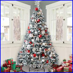 7.5FT Snow-Flocked Pine Realistic Artificial Holiday Christmas Tree with Stand