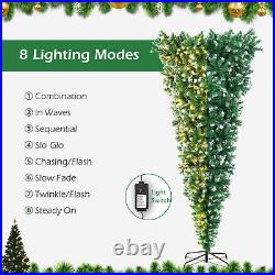 7.5 FT Pre-Lit Upside Down Christmas Tree Artificial Snowy Inverted with Lights