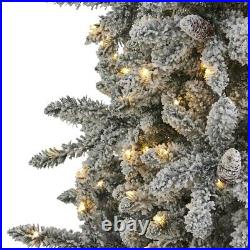 7.5' Flocked Livingston Fir Artificial Christmas Tree 500 Warm LED's & Pinecones