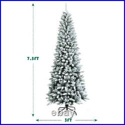 7.5 Ft Snow Flocked Luxuriant Christmas Tree Sturdy Iron Stand US Fast Shipping