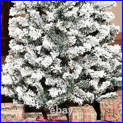 7.5' Pre-Lit Hinged Snow Flocked Pencil Artificial Christmas Tree with LED Lights