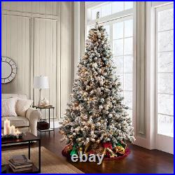 7.5ft Artificial Pre-lit Christmas Tree Snow White Flocked Hinged Bushy Xmas