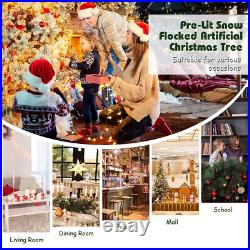 7.5ft Pre-lit Snow Flocked Artificial Christmas Tree with LED Warm White Lights