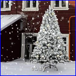 7.5ft Pre-lit Snow Flocked Artificial Christmas Tree with LED Warm White Lights