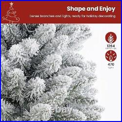 7.5ft Prelit Snow Flocked Artificial Holiday Christmas Tree with Remote