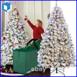 7.5ft Snow Flocked Christmas Trees withLED Light Hinged Artificial for Home Decor