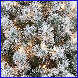 7.5ft Snow Flocked Christmas Trees withLED Light Hinged Artificial for Home Decor