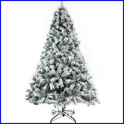 7.5ft Snow Flocked Hinged Artificial Christmas Tree Unlit with Metal Stand