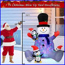 7 FT Christmas Blow Up Yard Decorations Snowman with 3 Penguins Inflatable