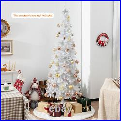 7 FT Pre-Lit Slim Pencil Christmas Tree Hinged Holiday Decoration with LED Lights