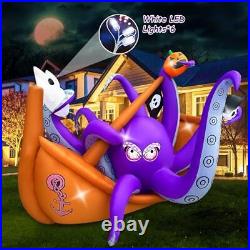 7 Ft Long Halloween Inflatable Octopus Pirate Ship Decoration, LED Light Up