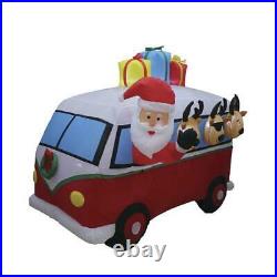 7' Large LED Santa Reindeer In Vintage Van Inflatable Yard Fun Hippie Christmas