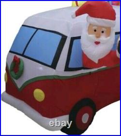 7' Large LED Santa Reindeer In Vintage Van Inflatable Yard Fun Hippie Christmas