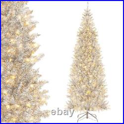 7' Pre-lit Artificial Silver Tinsel Xmas Tree with 1030 Branch400LEDLightCM24547US