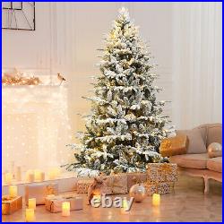 7 ft Pre-Lit Snow Flocked Christmas Tree Xmas Decoration with 300 LED Lights