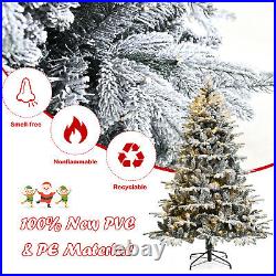 7 ft Pre-Lit Snow Flocked Christmas Tree Xmas Decoration with 300 LED Lights